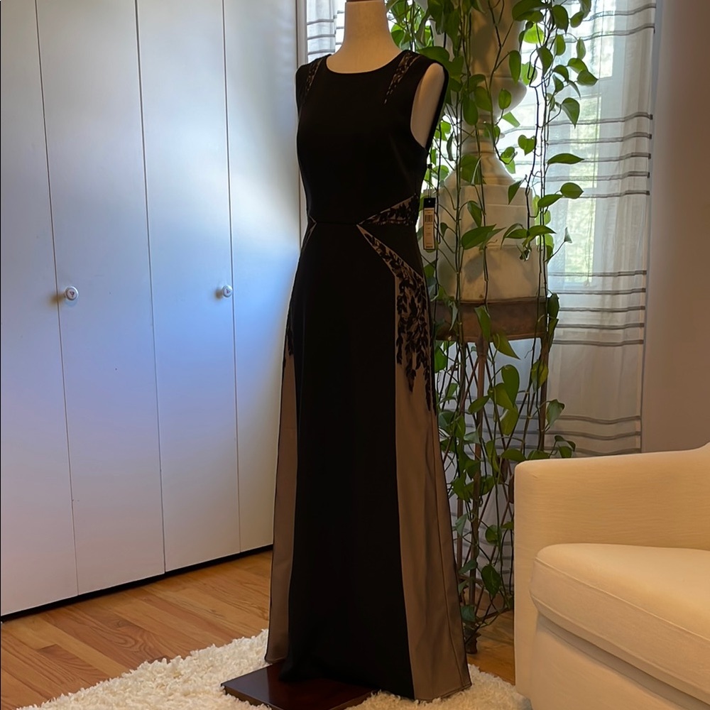 NWT!!! BCBG Black Color-Blocked Open-Back Gown Maxi Dress